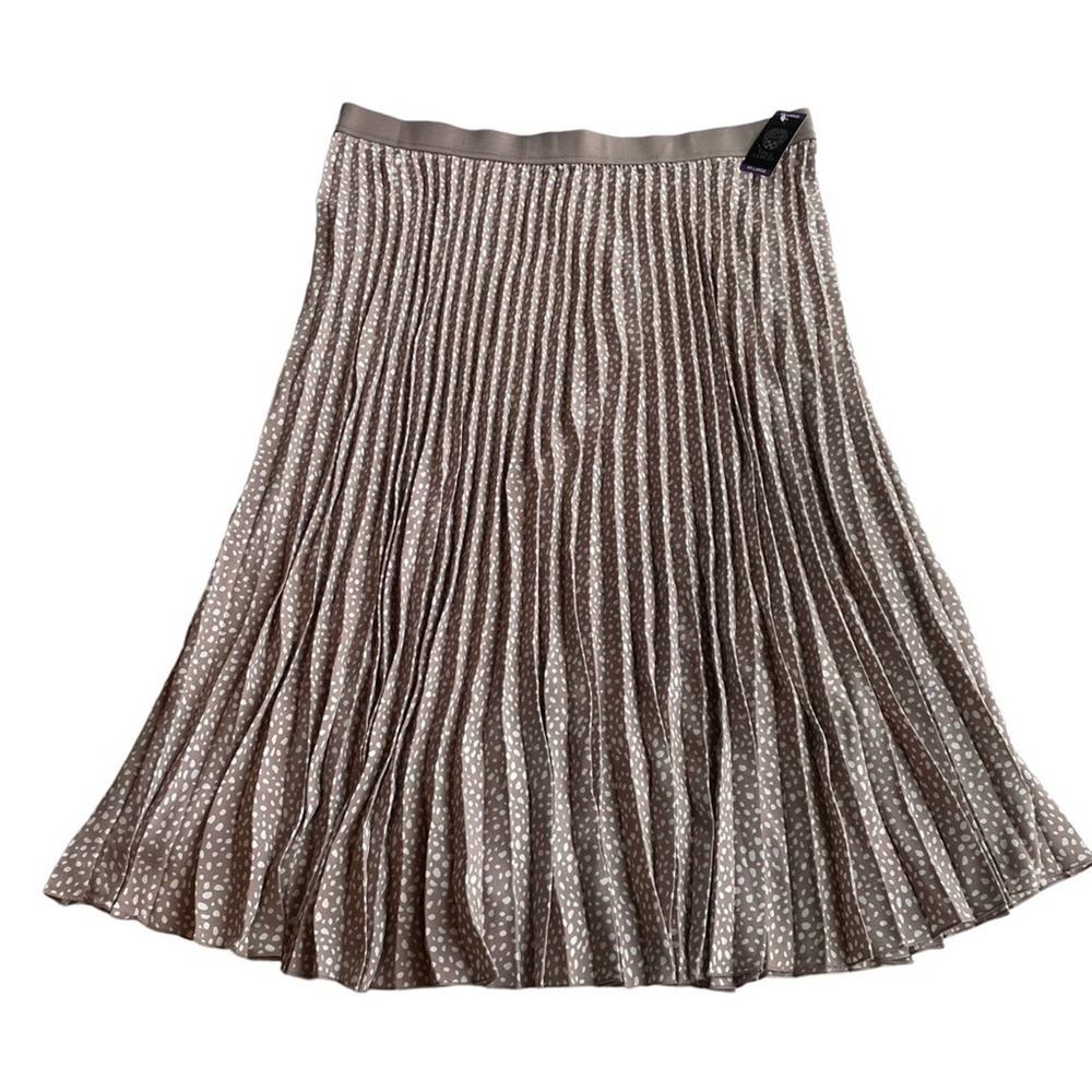 Vince Camuto Pleated plisse Midi Skirt Tan Brown Cafe White Small Floral